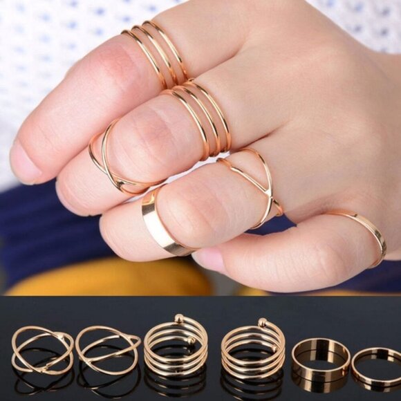 6pcs Set Gold Tone Finger Tip Knuckle Stacking - Picture 2 of 7